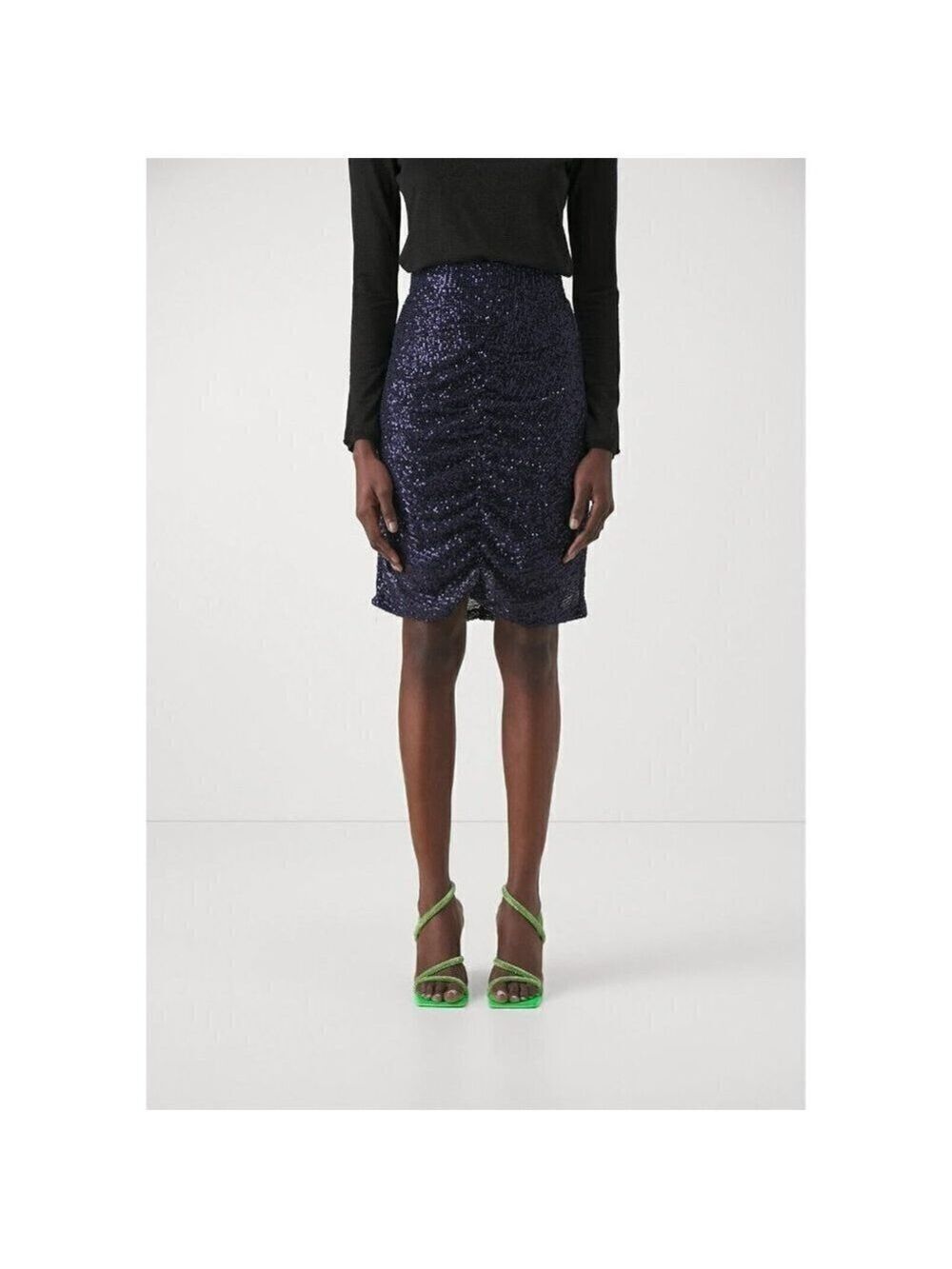 2nd Day NEW women Navy Blue sequin pencil skirt sz 36 (Small) BNWT ruched